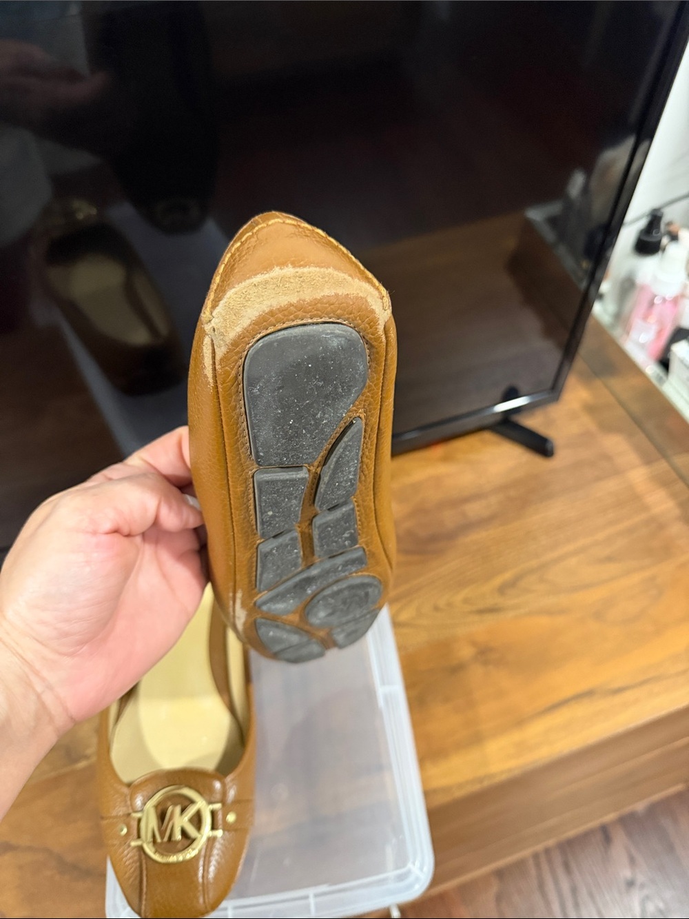 MICHAEL Michael Kors Chestnut Brown Leather MK Logo Flats - Picture 10 of 11